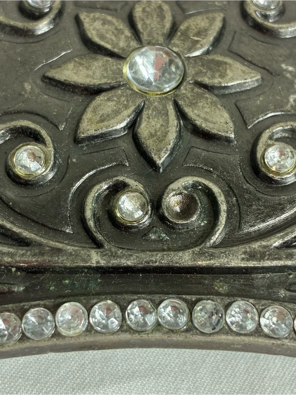 Womens belt 41” long floral buckle with rhinestones *some flaws, see all pics
